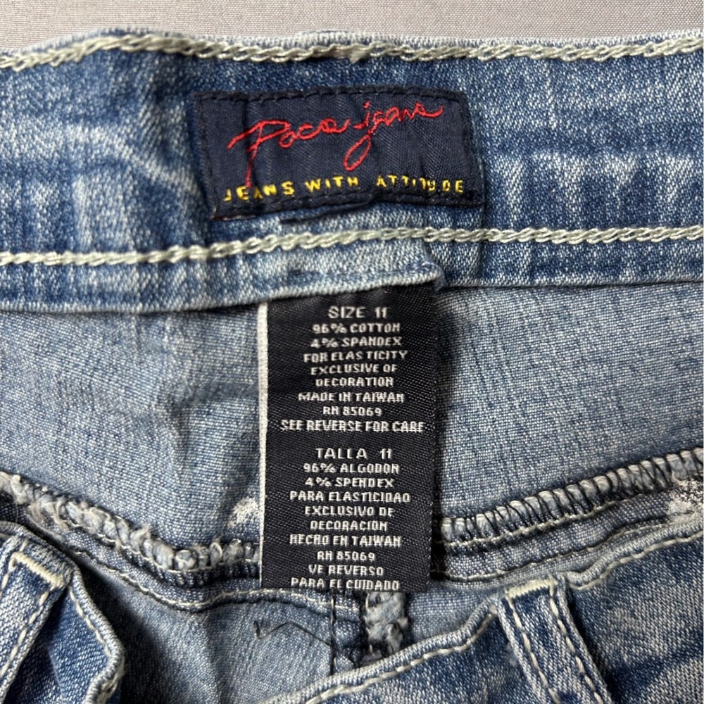 VTG Poco Jeans Women Size 11 Distressed Denim Jeans with Patches Beaded - Picture 5 of 10